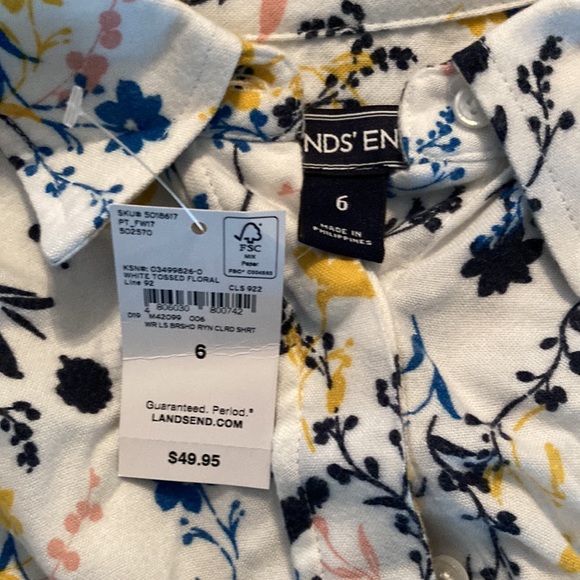 Lands’ End flower print button down blouse - Picture 2 of 6
